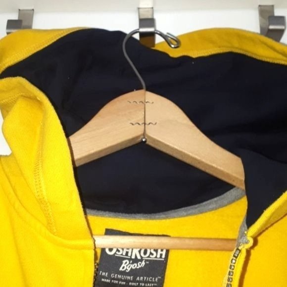 OshKosh B'Gosh Yellow Full Zip Hoodie Navy Blue Logo Boys Size 14 - Picture 5 of 8